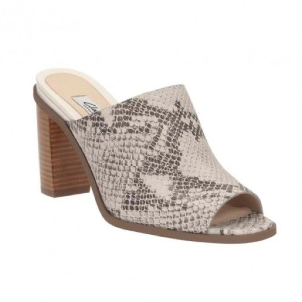 Clarke Snakeskin Block Heel Mules size 6.5